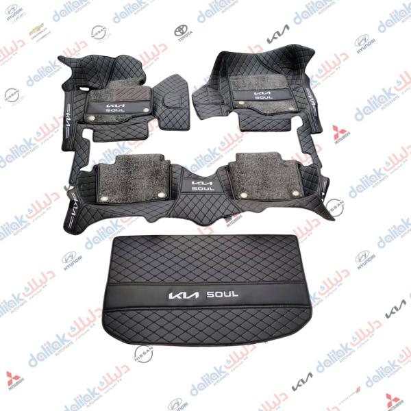 ارضيات 5 قطع جلد مع كاربد مع الدوسة صول 2025-2019اسود واحمر-اسود ورصاصي